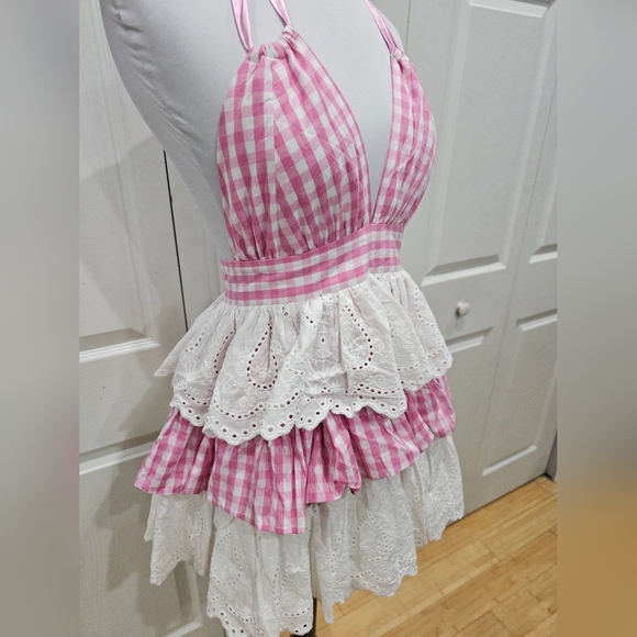 ~SOLD~ Dolls Kill Sugar Thrillz Pink Gingham Tiered Halter Smore Sweetness Dress - Picture 3 of 10